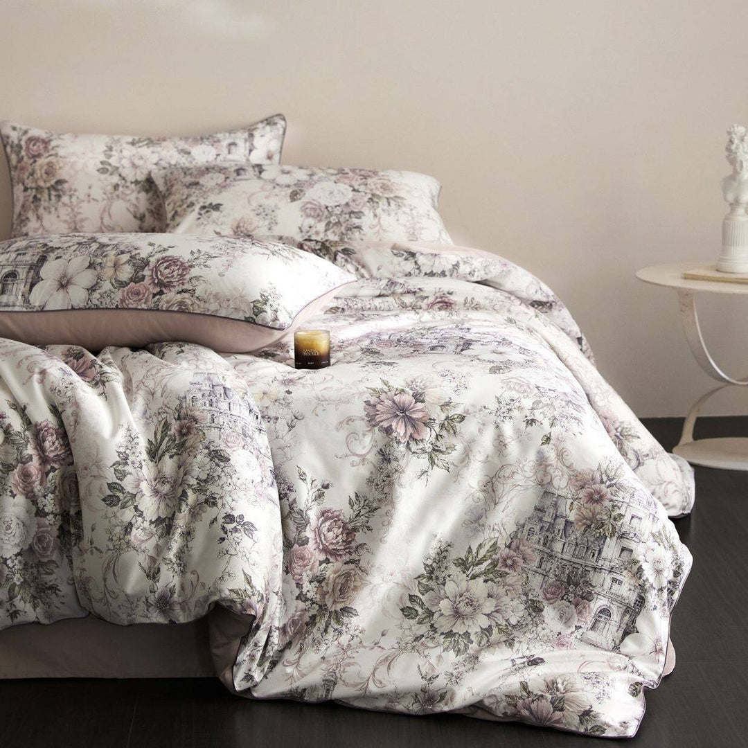 Floral Satin-Feel Duvet Cover Set with Oxford Shams
