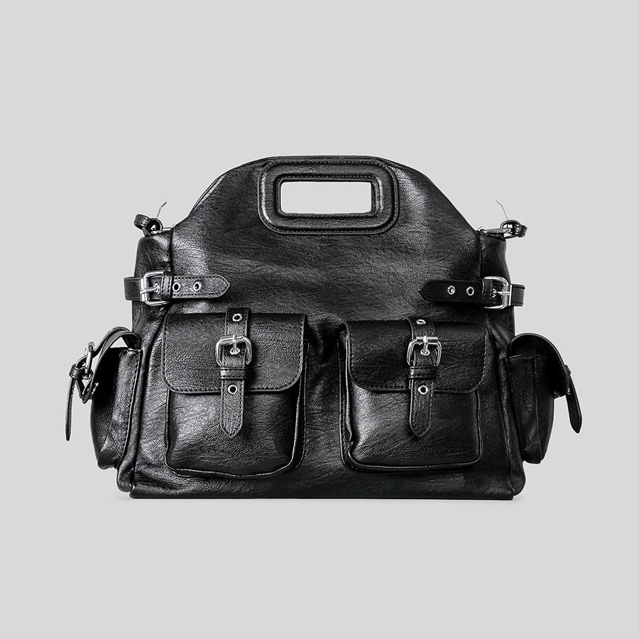 Multi-Pocket Leather Handbag