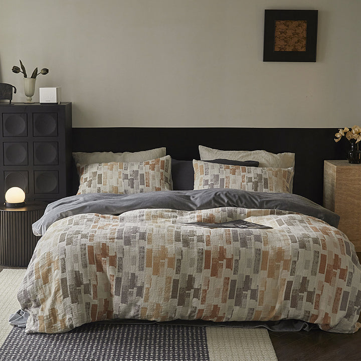 Luxury Textured Stone-Pattern Duvet Cover Set with Pillow Shams
