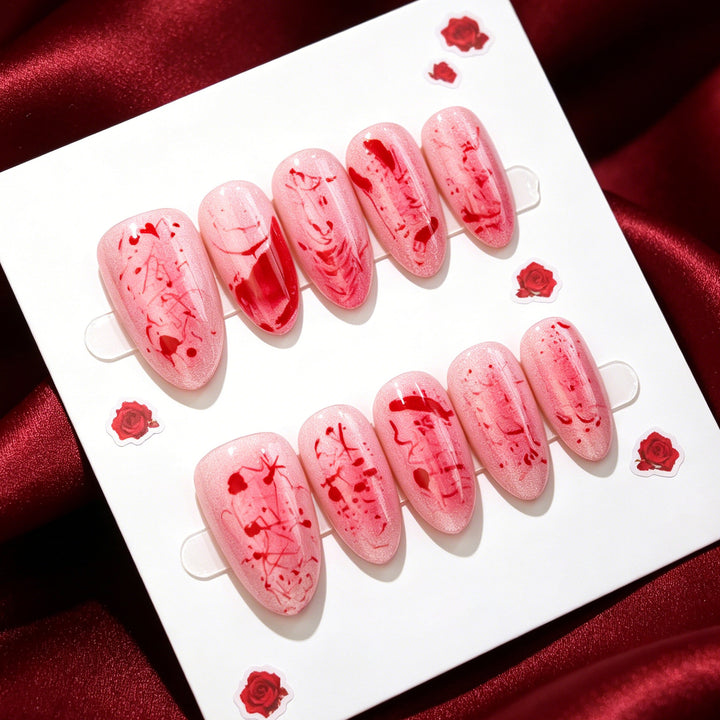 Artistic Press-On Nail Art Set with Floral Accents