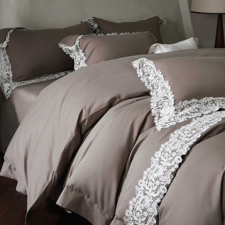Luxurious cotton satin bedding set with decorative lace