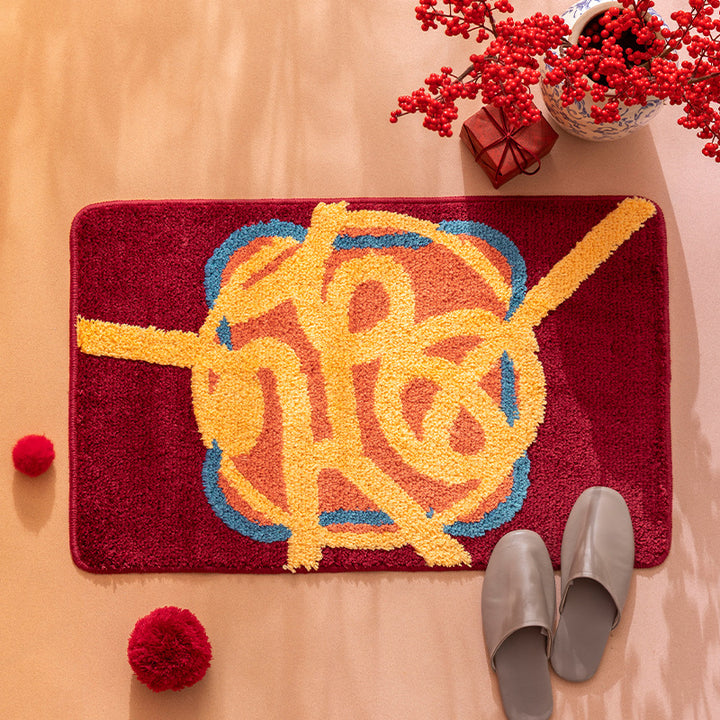 Tufted door and bath mat rug with abstract relief pattern Stornfield