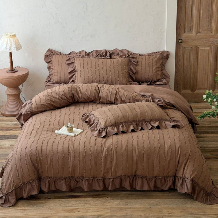Ruffled Textured Cotton Sateen Duvet Cover Set