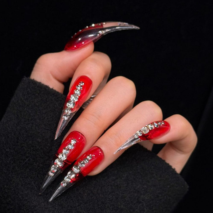 Glamorous Stiletto Press-On Nails with Crystal Accents