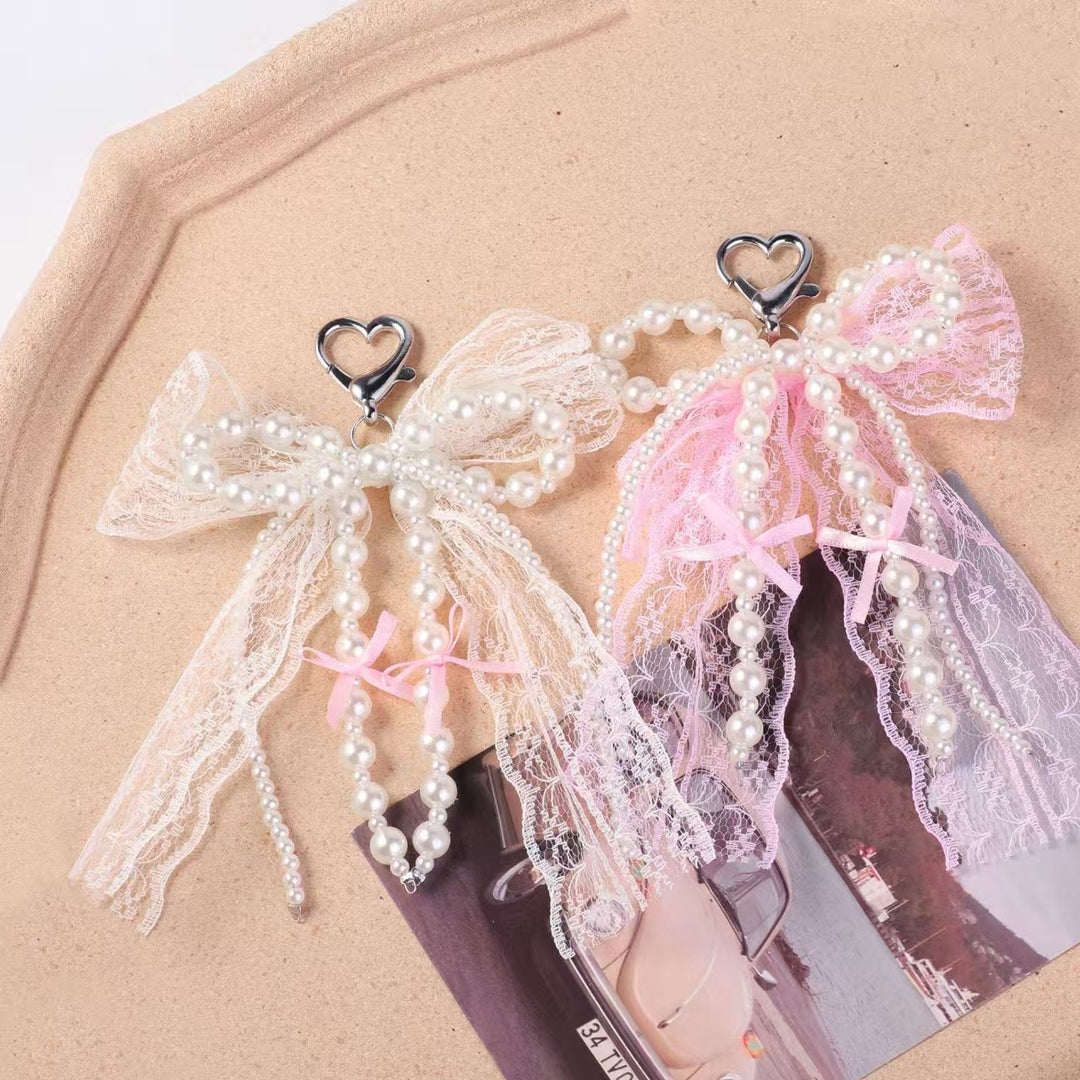 Elegant Pearl and Lace Charm Keychain Stornfield