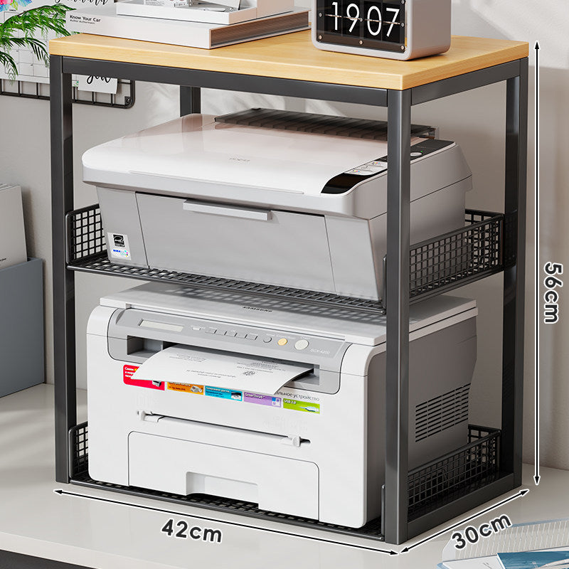 Compact Dual-Tier Printer Stand with Mesh Storage Shelves