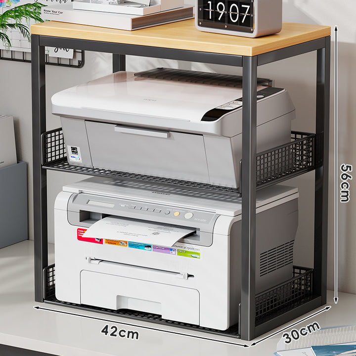 Compact Dual-Tier Printer Stand with Mesh Storage Shelves