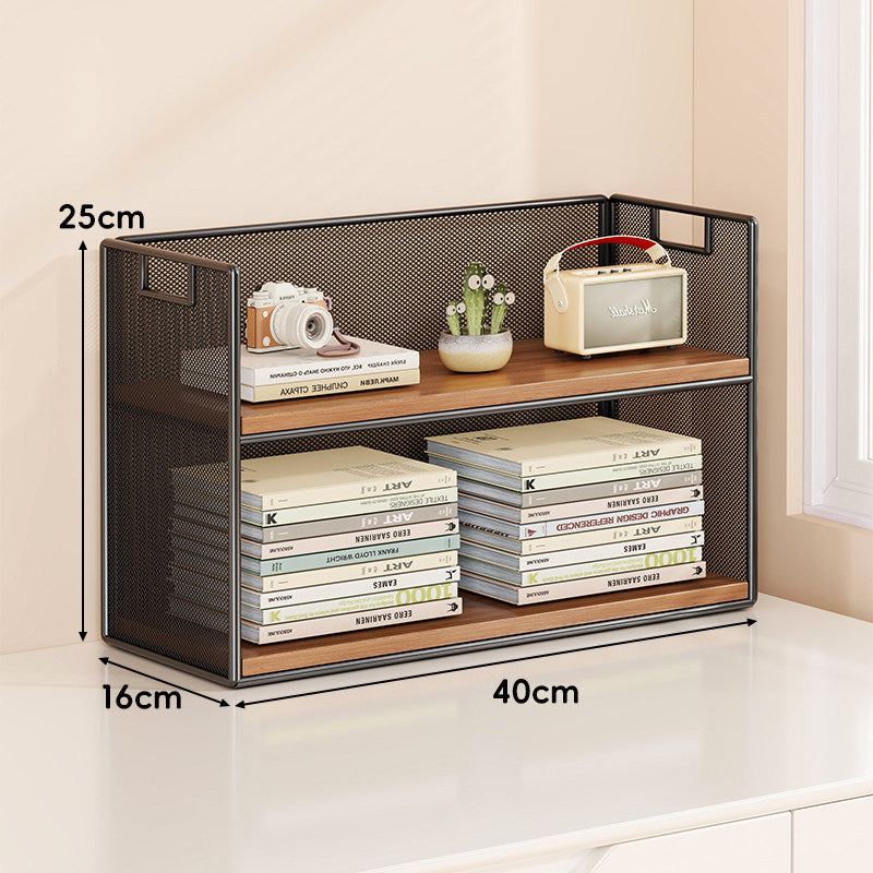 Mesh Tiered Desktop Organizer Shelf with Handle Cutouts