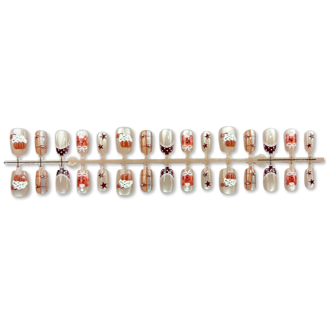 Decorative Press-On Nail Art Set with Holiday-Themed Designs