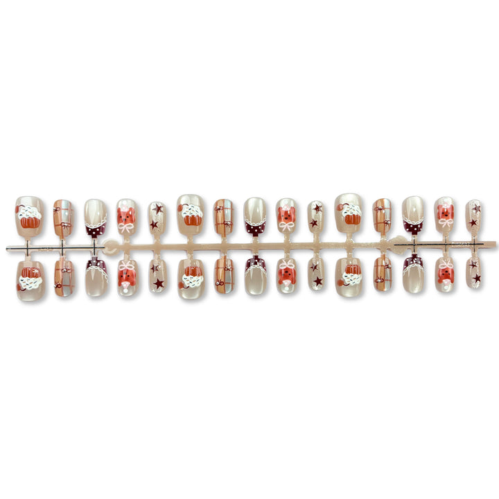 Decorative Press-On Nail Art Set with Holiday-Themed Designs