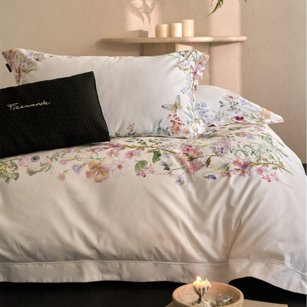 Botanical Watercolor Cotton Sateen Duvet Cover Set with Oxford Pillow Shams