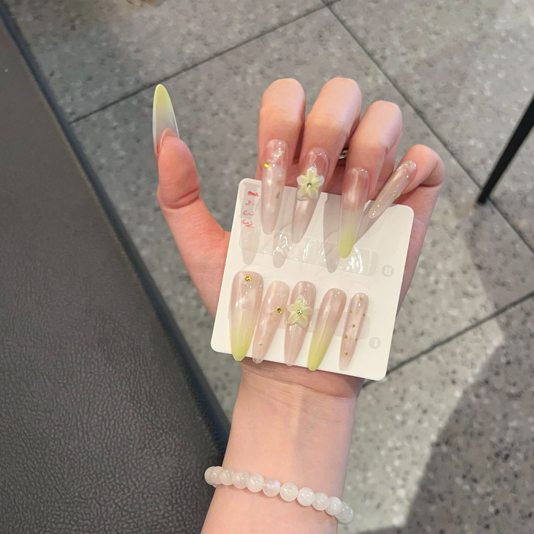 Elegant Long Stiletto Press-On Nail Art Set with Floral Accents Stornfield