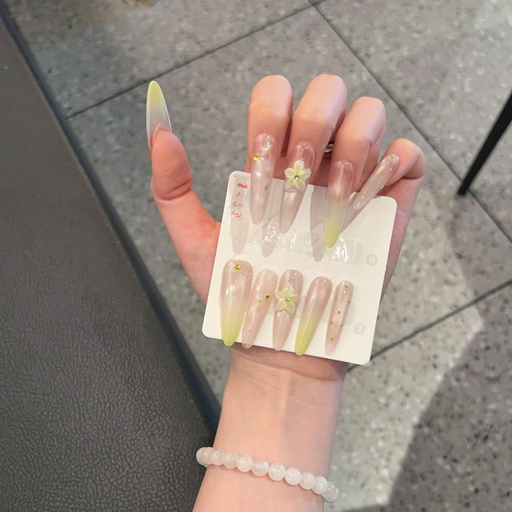 Elegant Long Stiletto Press-On Nail Art Set with Floral Accents Stornfield