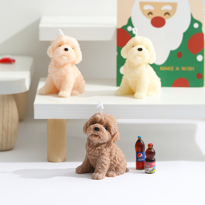 Mini Realistic Puppy Sculptural Scented Candle with Textured Fur