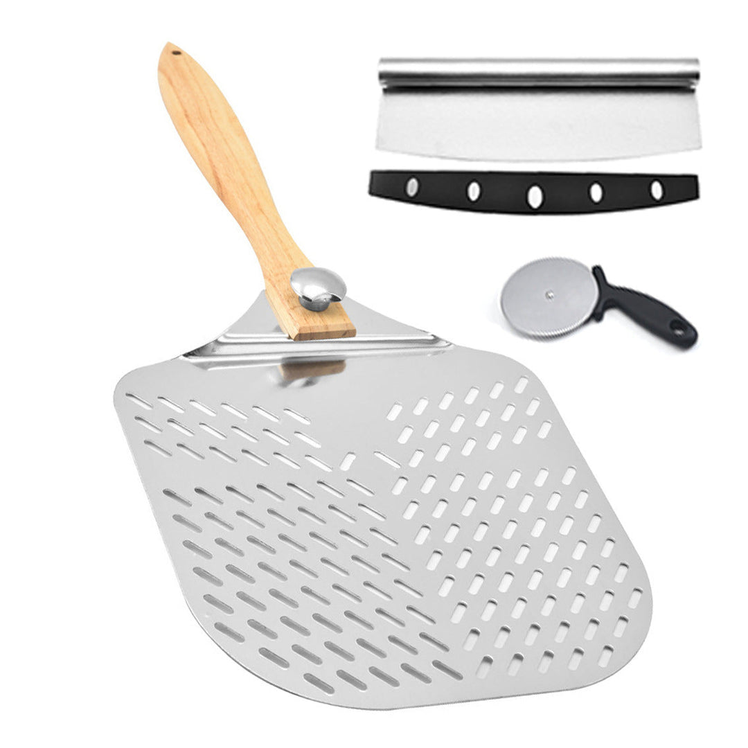 large stainless steel pizza peel with wooden handle Stornfield