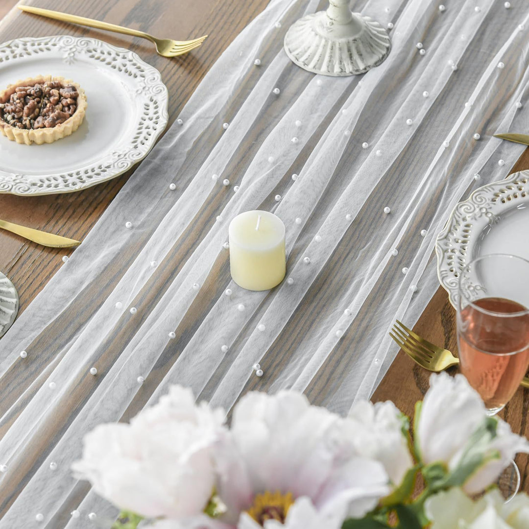 Elegant Table Runner with Pearl Detailing Stornfield