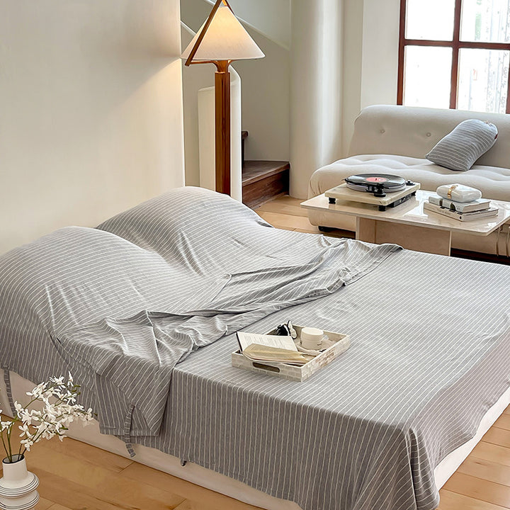 Women's living room blanket made of high-quality cotton with fine stripes Stornfield