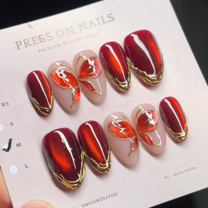 Artistic Press-On Nail Set with Butterfly Design Stornfield