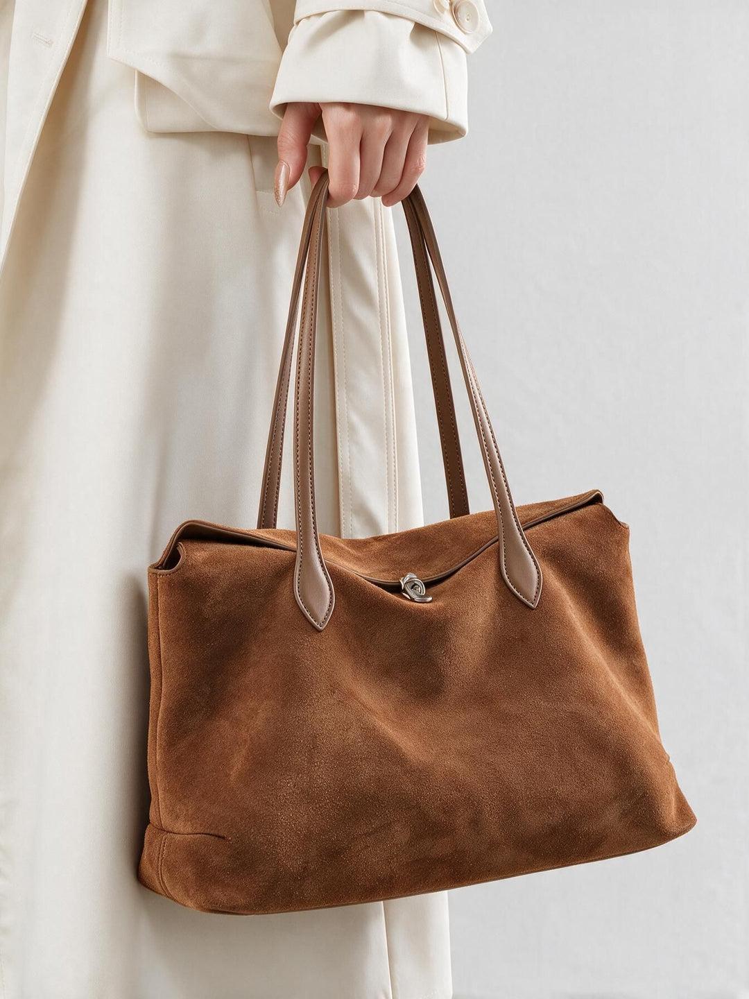 Suede Oversized Slouchy Tote Bag with Double Leather Handles