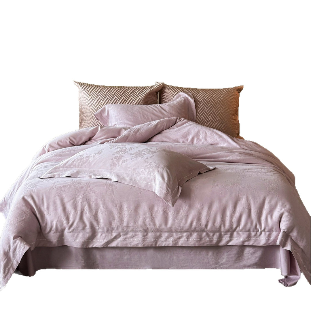 Luxe Textured Cotton-Linen Duvet Cover Set with Contrast Zigzag Trim and Quilted Euro Shams