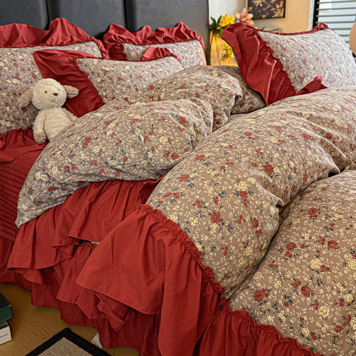 Vintage Floral Ruffled Duvet Cover Set