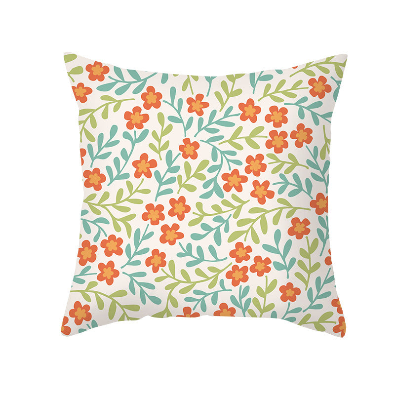 Floral Printed Cotton-Linen Throw Pillow with Removable Cover