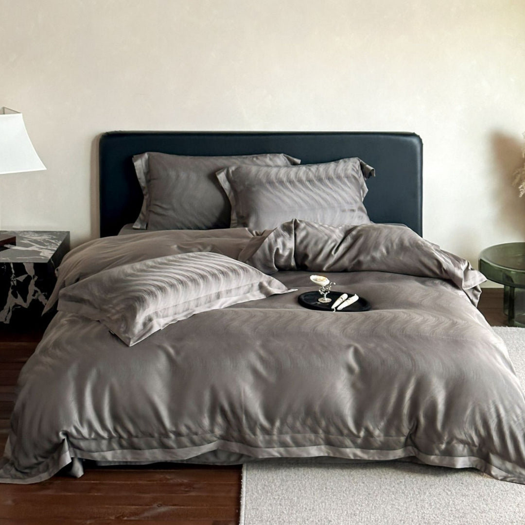 Silky Sateen Jacquard Duvet Cover Bedding Set with Envelope Pillow Shams
