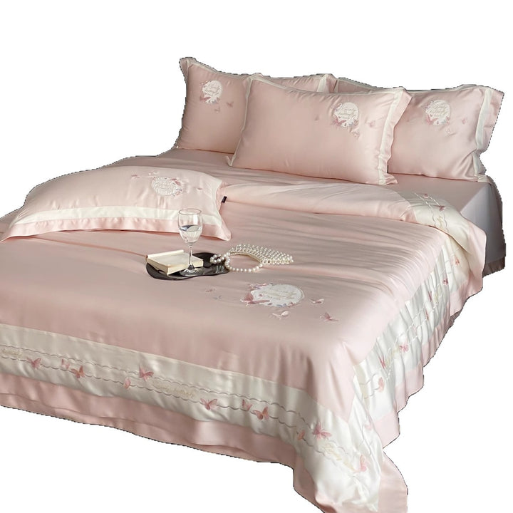 Embroidered Satin-Feel Butterfly Duvet Cover Bedding Set