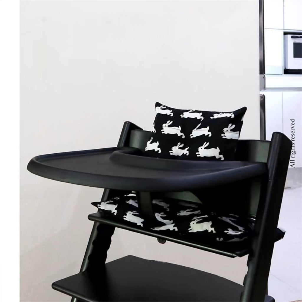 Quilted High Chair Seat Liner with Rabbit Print and Integrated Strap Slots