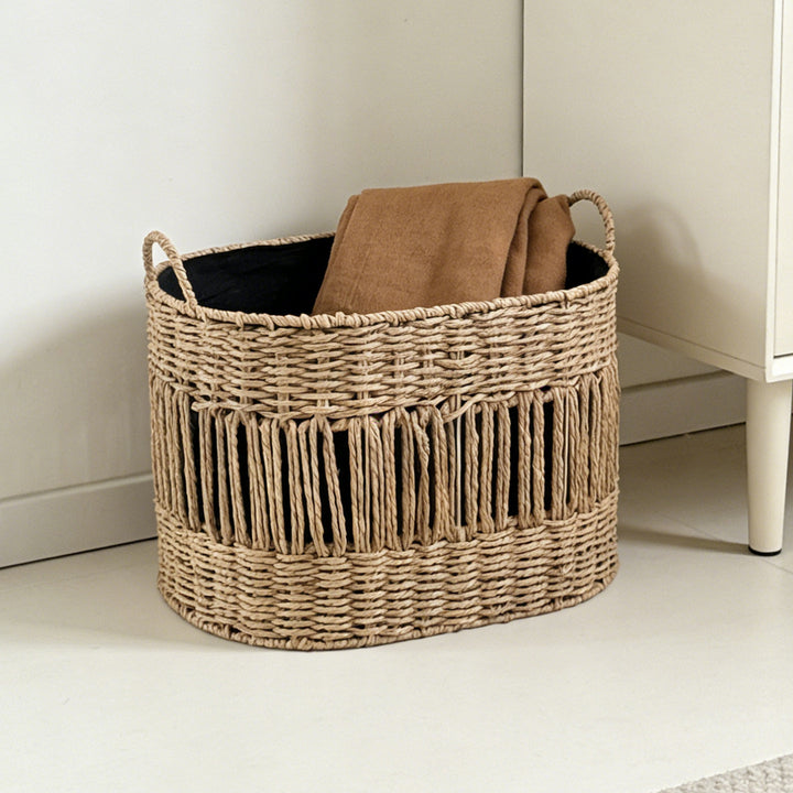 Decorative storage basket with fringes Stornfield