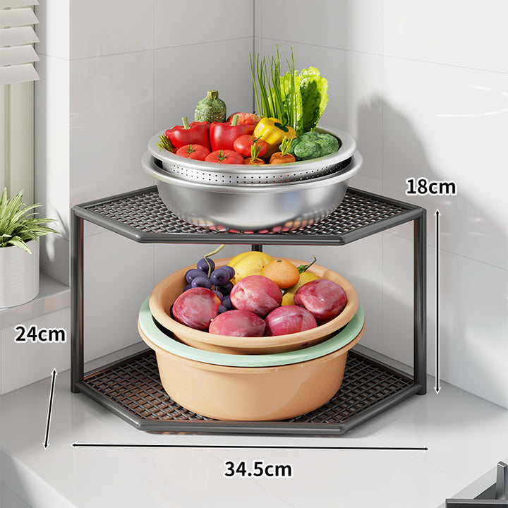 Three-Tier Corner Kitchen Countertop Organizer Shelf with Ventilated Metal Trays