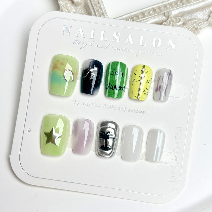 Decorative Press-On Nail Art Set with Creative Gem Accents