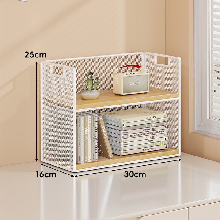 Mesh Tiered Desktop Organizer Shelf with Handle Cutouts