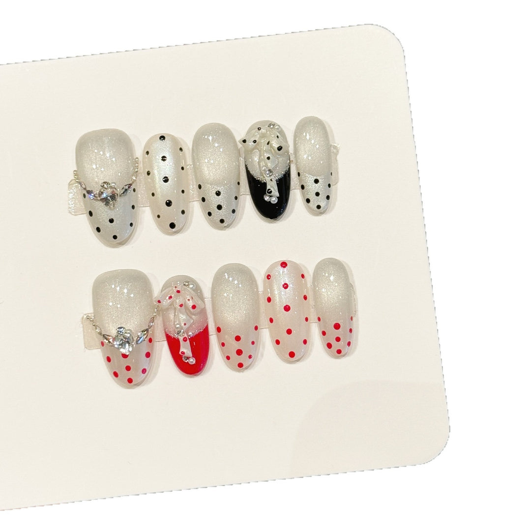 Decorative Press-On Nails Set with Polka Dot Design