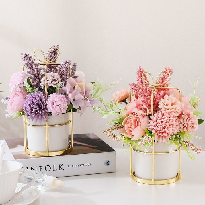 Elegant Floral Arrangement in Decorative Metal Planter