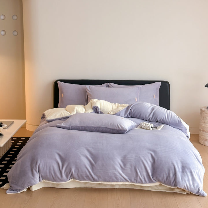 Luxury Plush Reversible Velvet Duvet Cover and Pillowcase Bedding Set