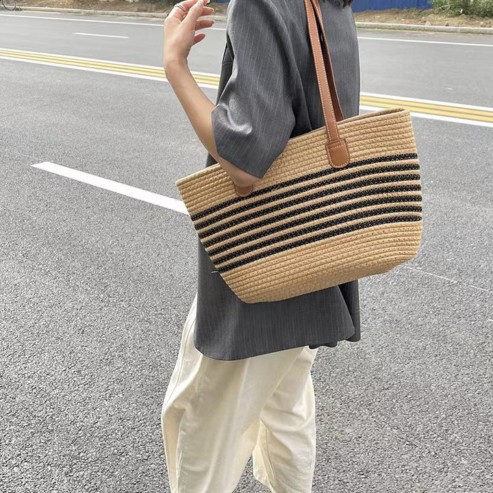 Elegant Tote Bag Made of Woven Bast Material with Robust Leather Accents Stornfield