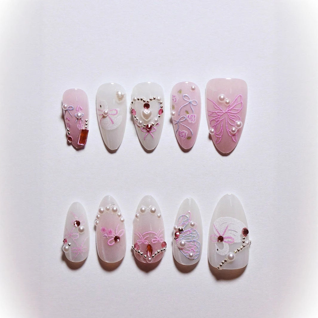 Decorative 3D Bow and Pearl Press-On Nail Art Stornfield