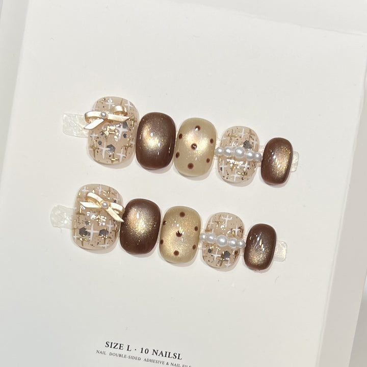 Decorative Press-On Nail Set with Pearl and Bow Accents Stornfield