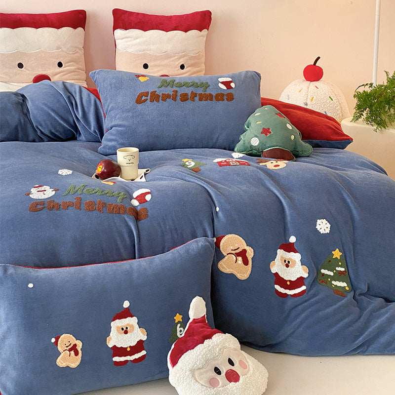 Christmas Embroidered Plush Duvet Cover Set