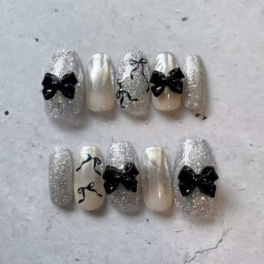 Glittery Bow-Accent Press-On Nail Set Stornfield