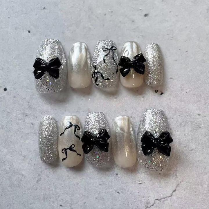 Glittery Bow-Accent Press-On Nail Set Stornfield