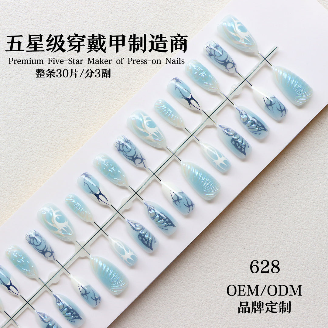 Decorative Press-On Nail Art Set with Oceanic Designs Stornfield