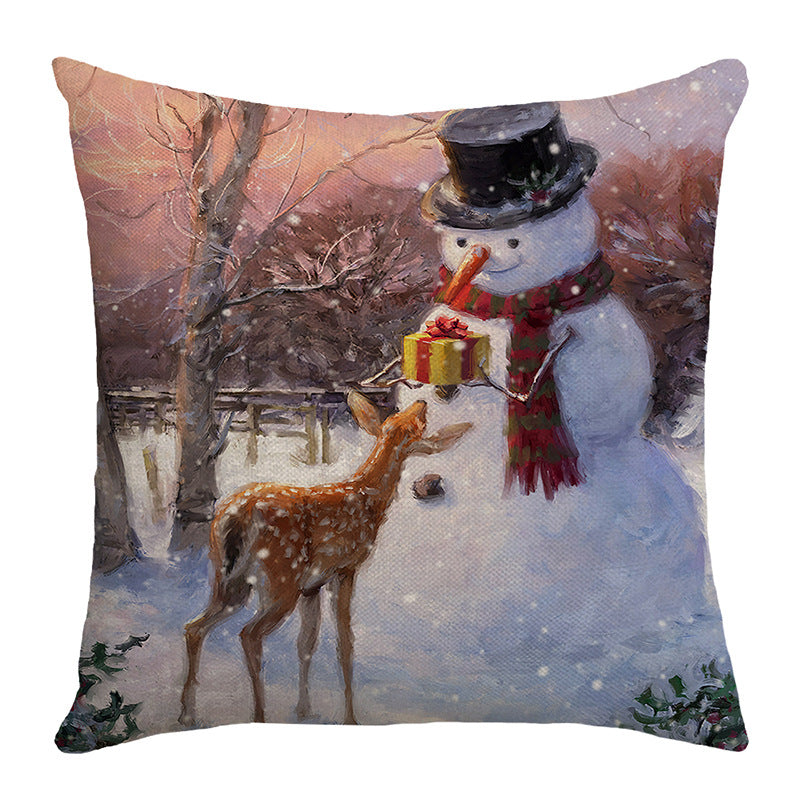 Decorative Linen-Cotton Santa Claus Holiday Throw Pillow Cover