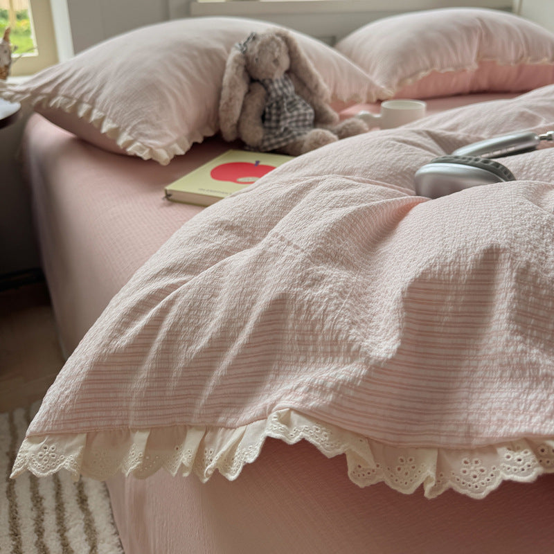 Ruffled Striped Duvet Cover Set