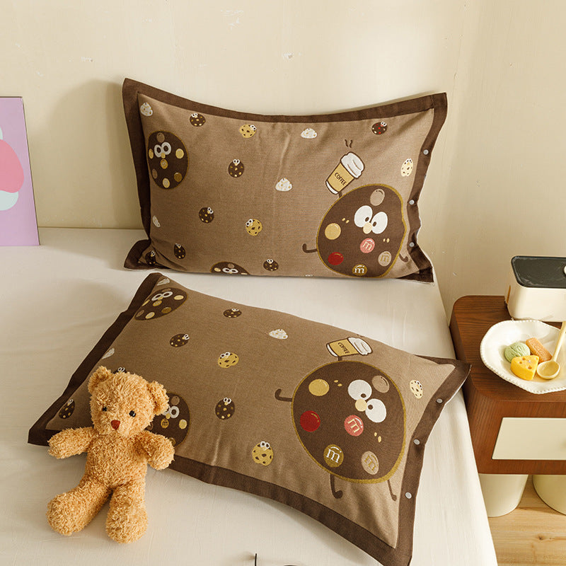 Children's and Youth Pillowcase Set with Cute Pet Design, Heart Print and Button Closure