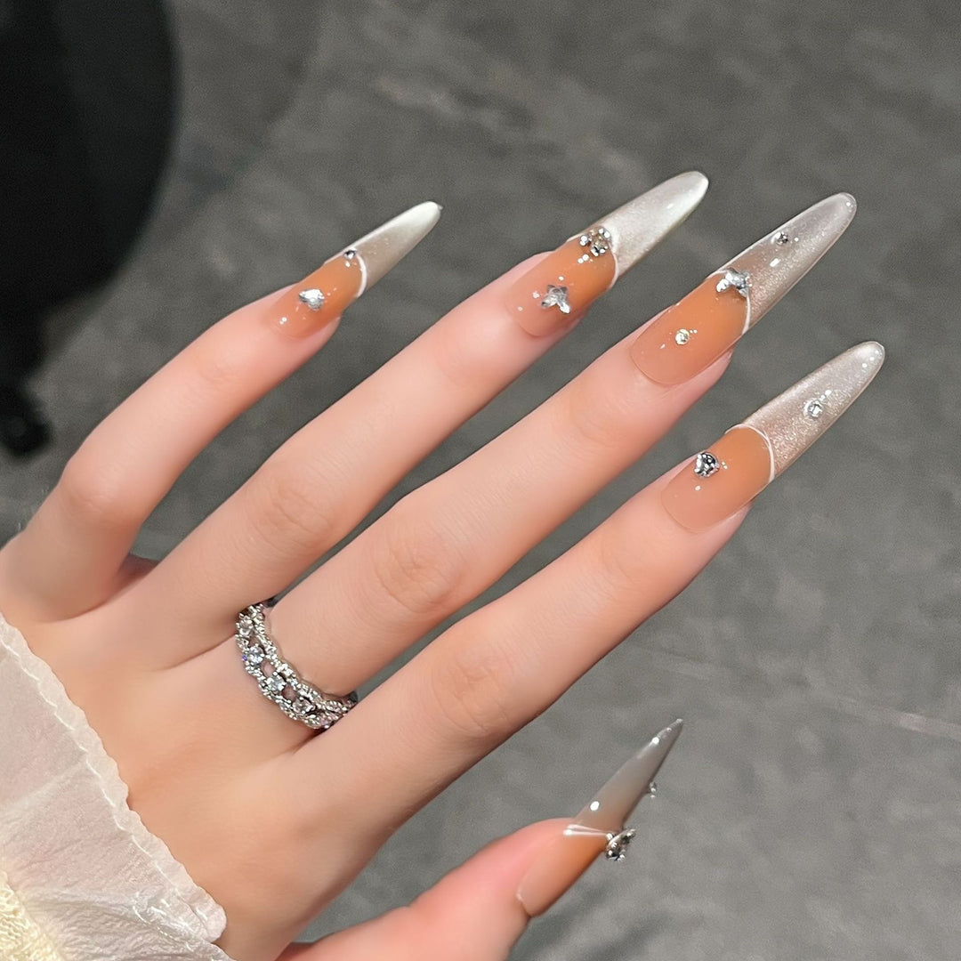 Elegant Press-On Nail Extensions with Gem Accents Stornfield