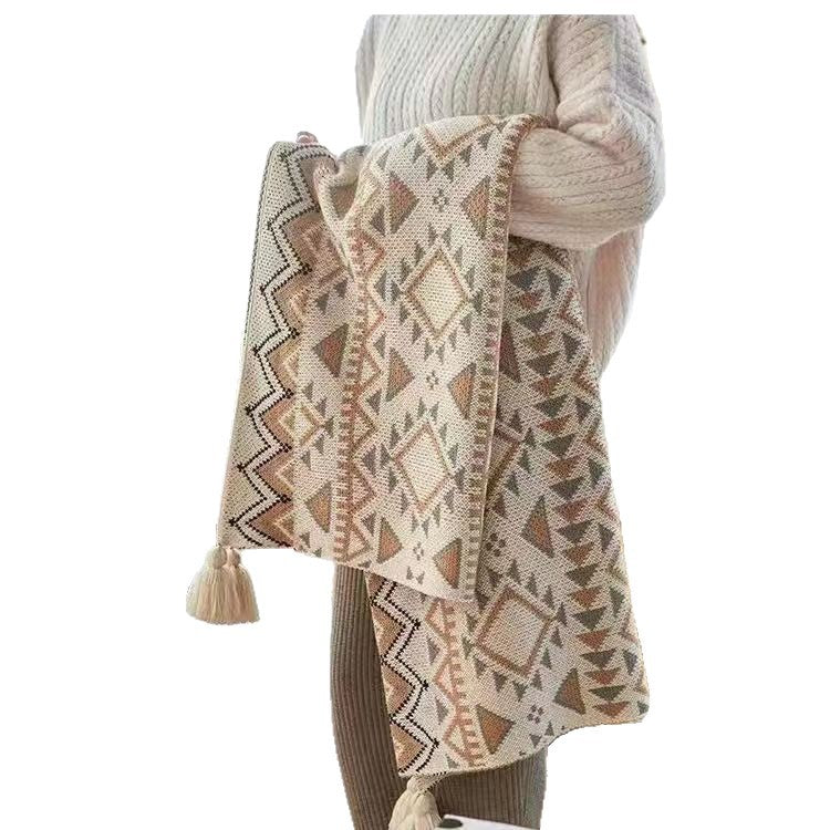 Geometric Patterned Knit Throw Blanket