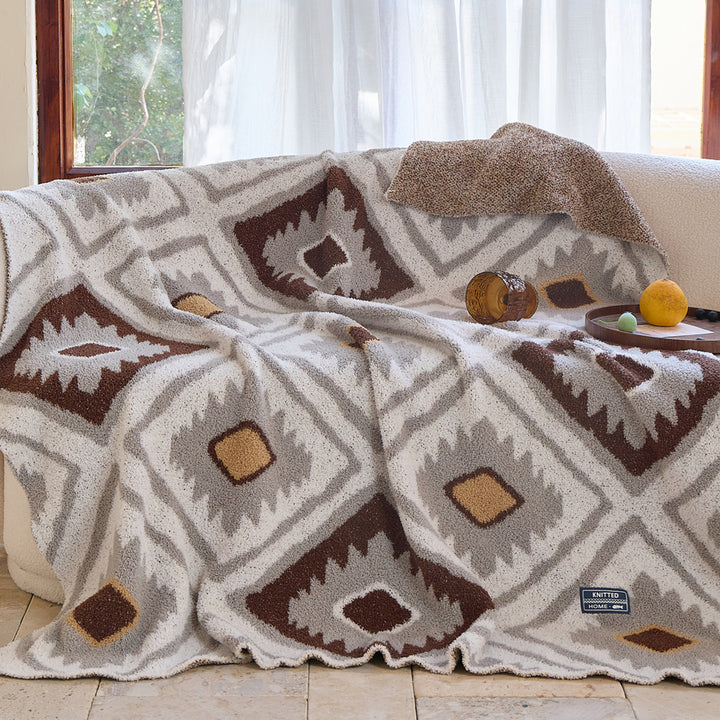 Oversized Plush Geometric Sherpa Throw Blanket