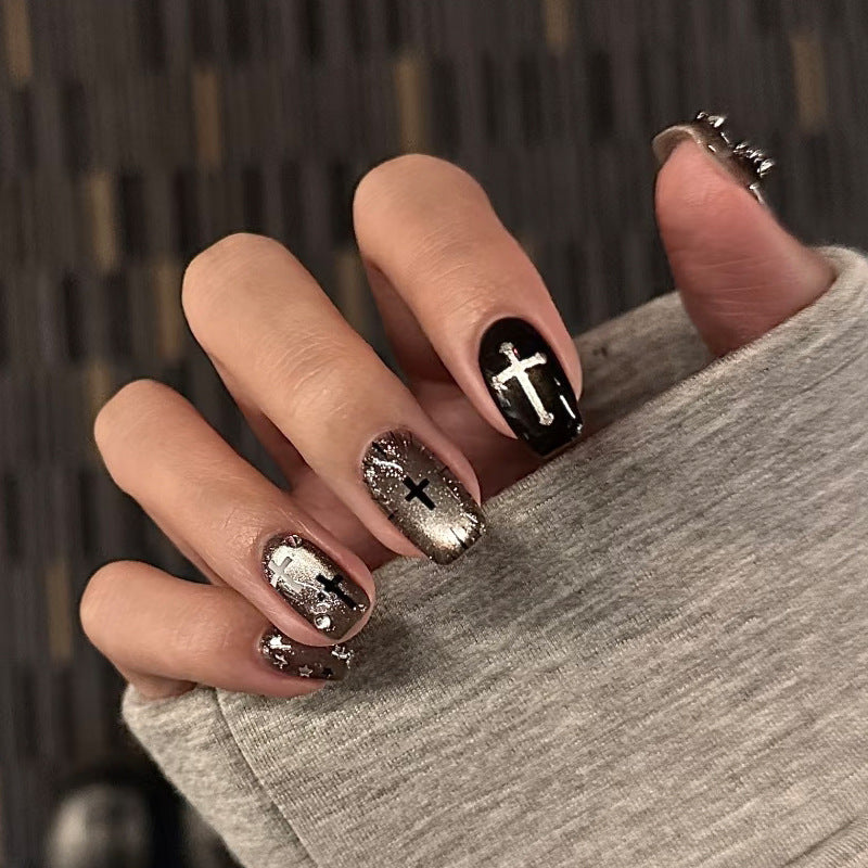 Artistic Press-On Nails with Cross Designs Stornfield